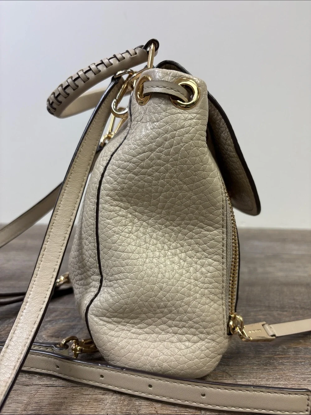 Michael Kors Viv Extra Small Pebbled Leather Backpack Crossbody Cream